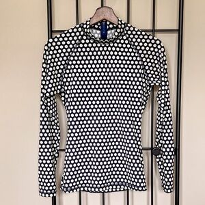 J. Crew Navy Polka Dot Zip Up Rash Guard Long Sleeve Swim Top Sz S